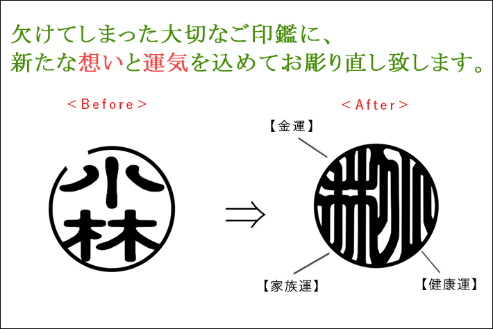 印鑑の欠けが気になる方へ 大切なご印鑑のお彫り直しや修理は 名印想の小林大伸堂にご相談ください 想いをしるしに